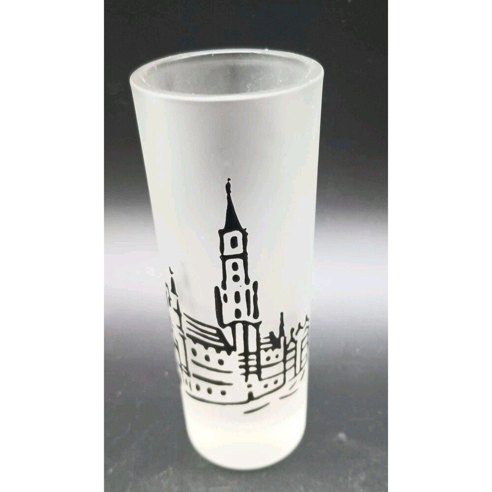 Vtg Brussels Amsterdam Souvenir Frosted Tall Shot Glass
